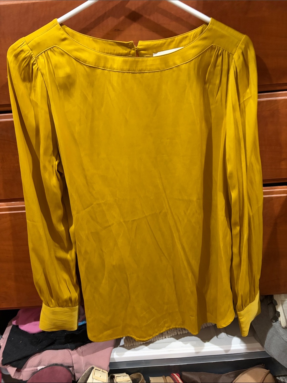 LOFT Mustard Yellow Long-Sleeve Boatneck Blouse